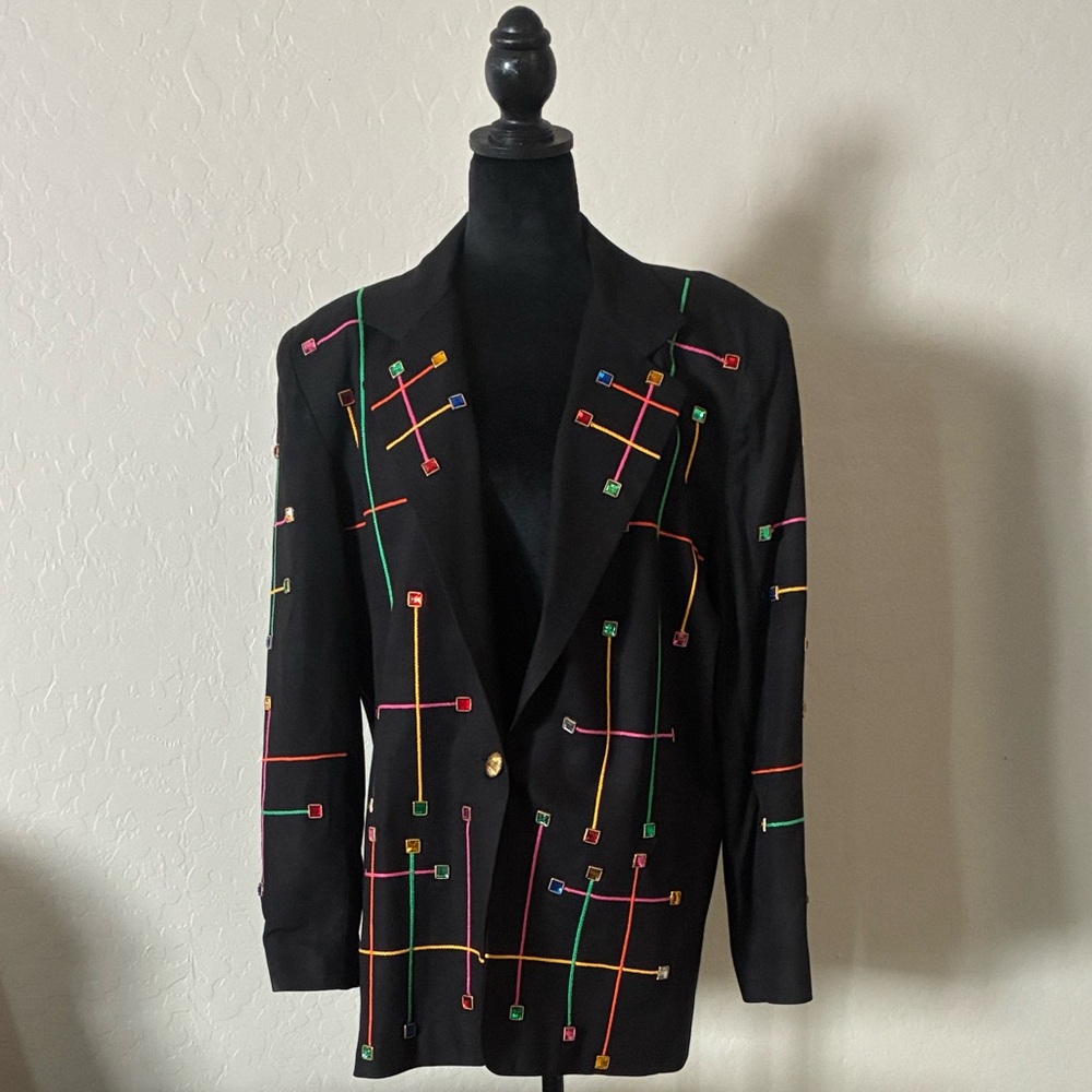 Vintage 80s Statement Blazer | Colorful Beaded Embroidery | USA Made